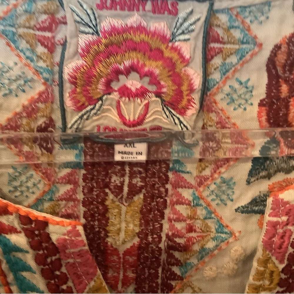 Johnny Was Short Sleeve Linen Tunic with Colorful Embroidery, Size XXL. - Picture 3 of 15